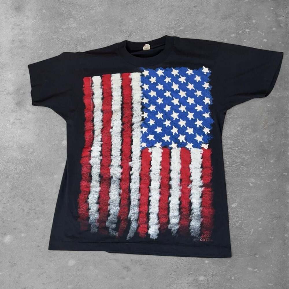 Screen Stars Vintage 90s American Flag Single Stitch T-Shirt